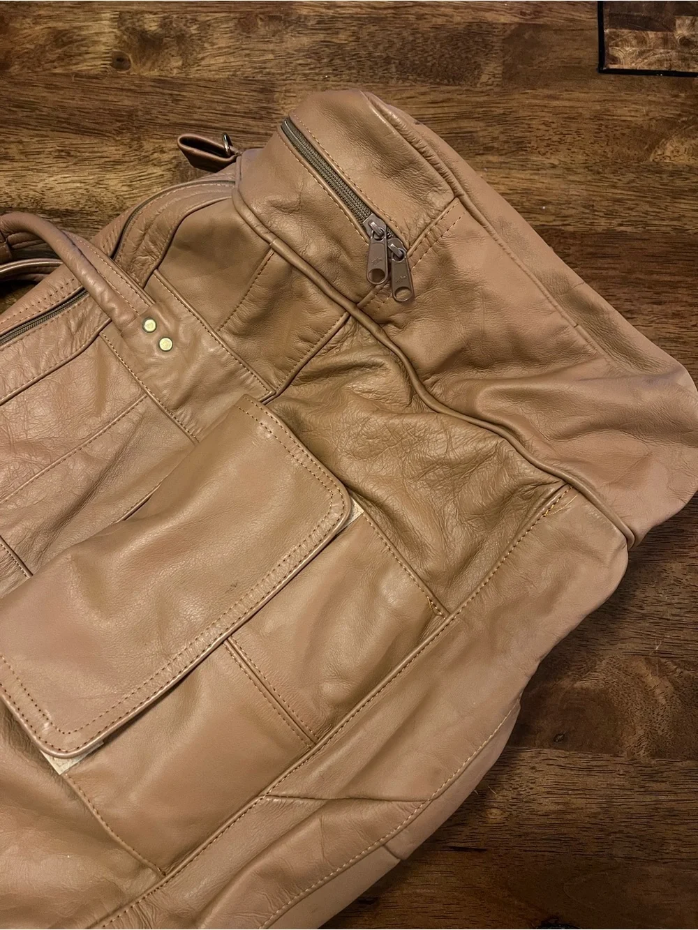 Talon Dual Zipper Vintage Light Brown Soft Leather Vintage Duffle Bag Unbranded